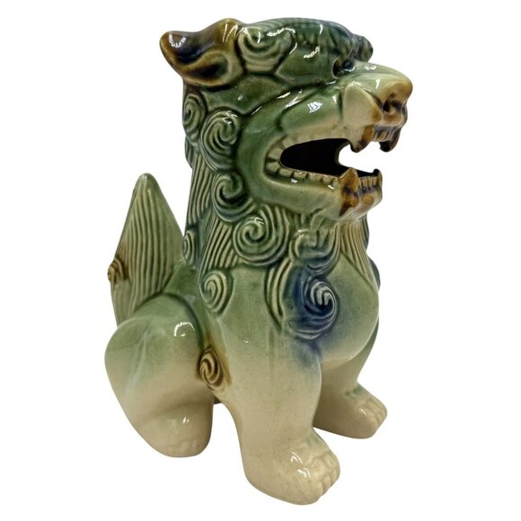 Vintage Foo Dog Blue Green Brown Chinese Lion Dragon Statue 7.25” - Picture 1 of 8